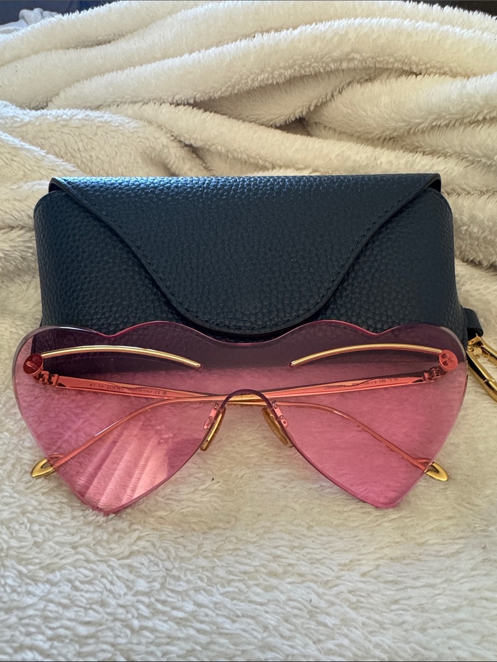 Loewe Brand New Pink Heart Rimless Sunglasses with Gold Accents